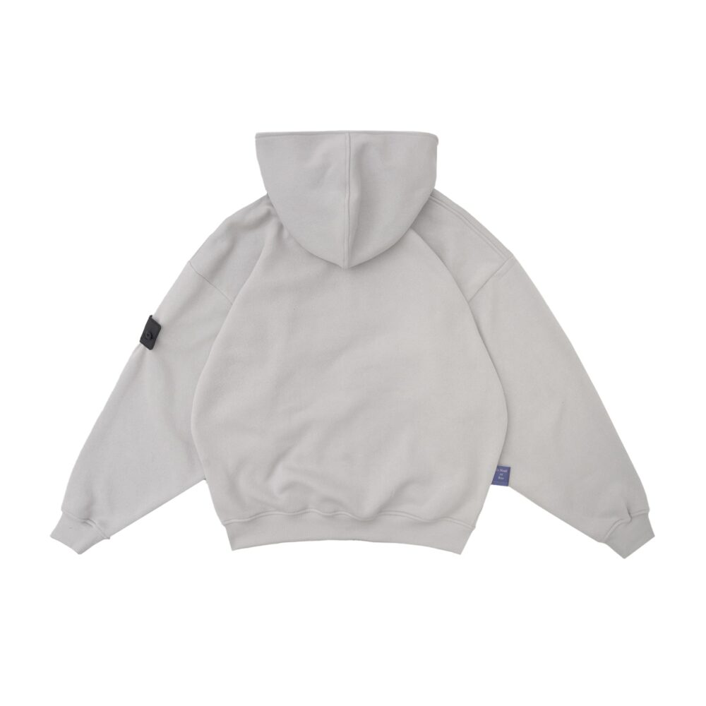 W.Essentiels Label Bleu Affinity Hirondelle Oversize Raw Embroidered Zip Hoodie Pewter Grey - Image 3