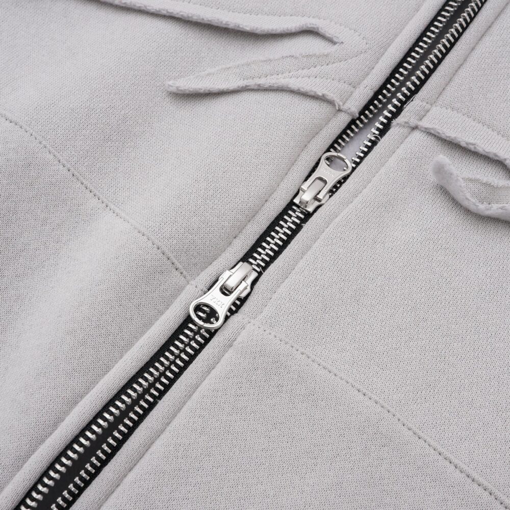 W.Essentiels Label Bleu Affinity Hirondelle Oversize Raw Embroidered Zip Hoodie Pewter Grey - Image 5