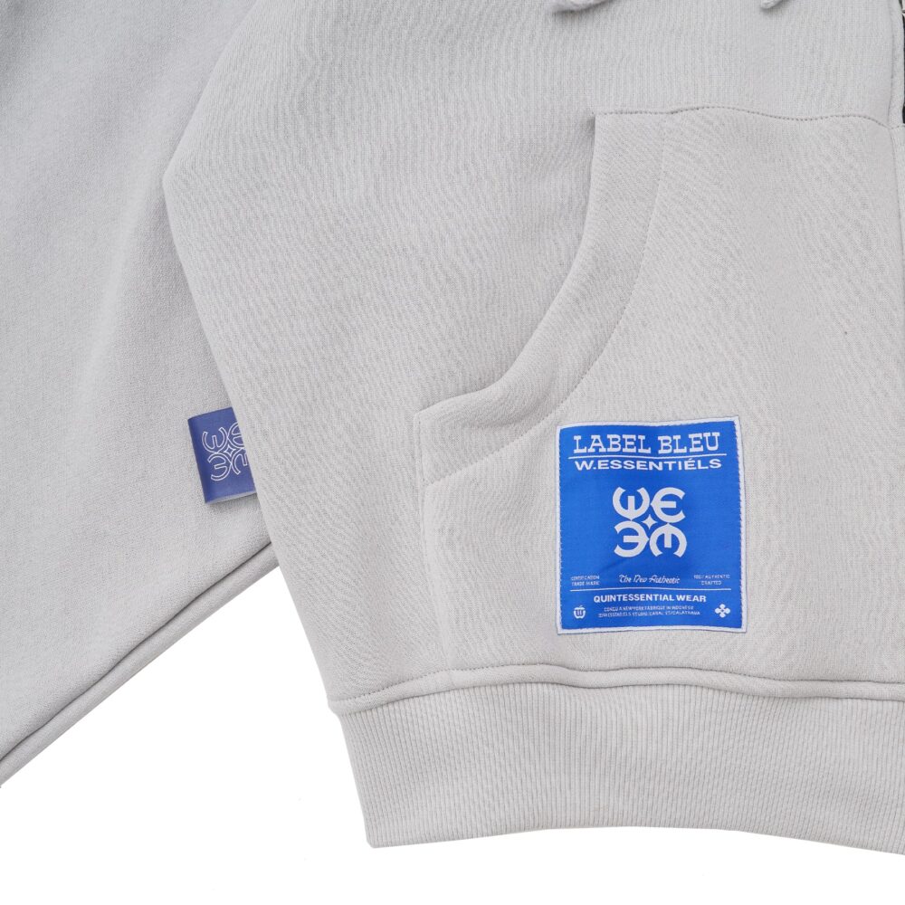 W.Essentiels Label Bleu Affinity Hirondelle Oversize Raw Embroidered Zip Hoodie Pewter Grey - Image 6