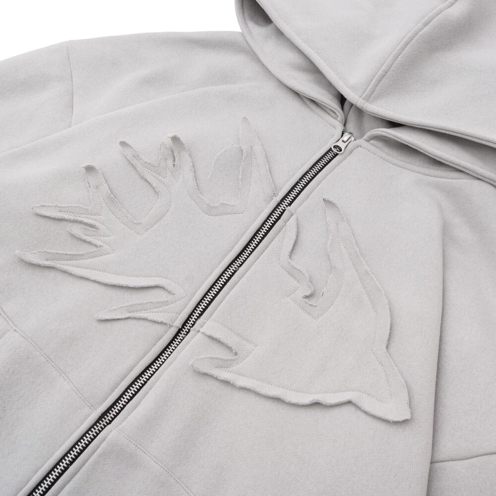 W.Essentiels Label Bleu Affinity Hirondelle Oversize Raw Embroidered Zip Hoodie Pewter Grey - Image 7