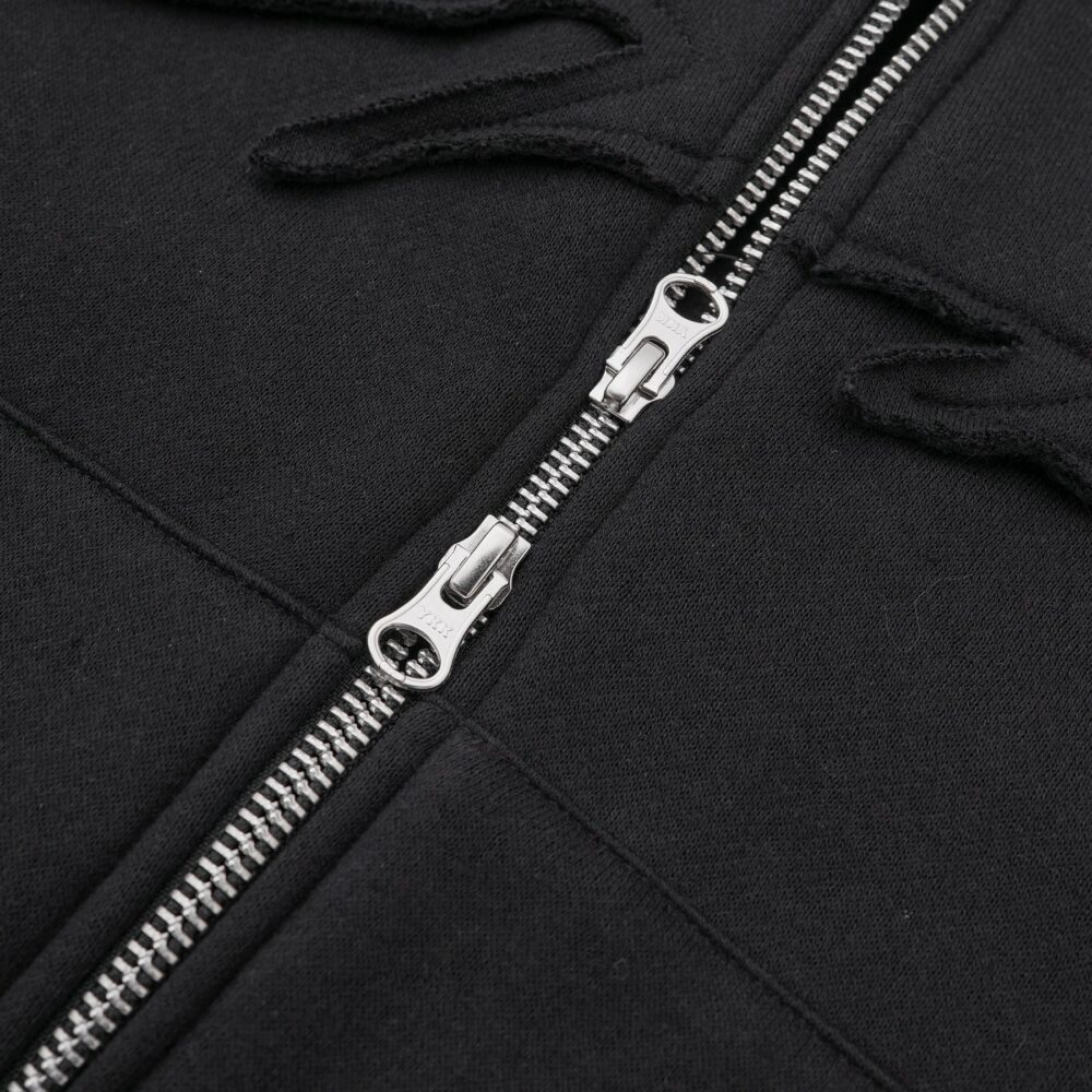 W.Essentiels Label Bleu Affinity Hirondelle Oversize Raw Embroidered Zip Hoodie Zero Black - Image 3