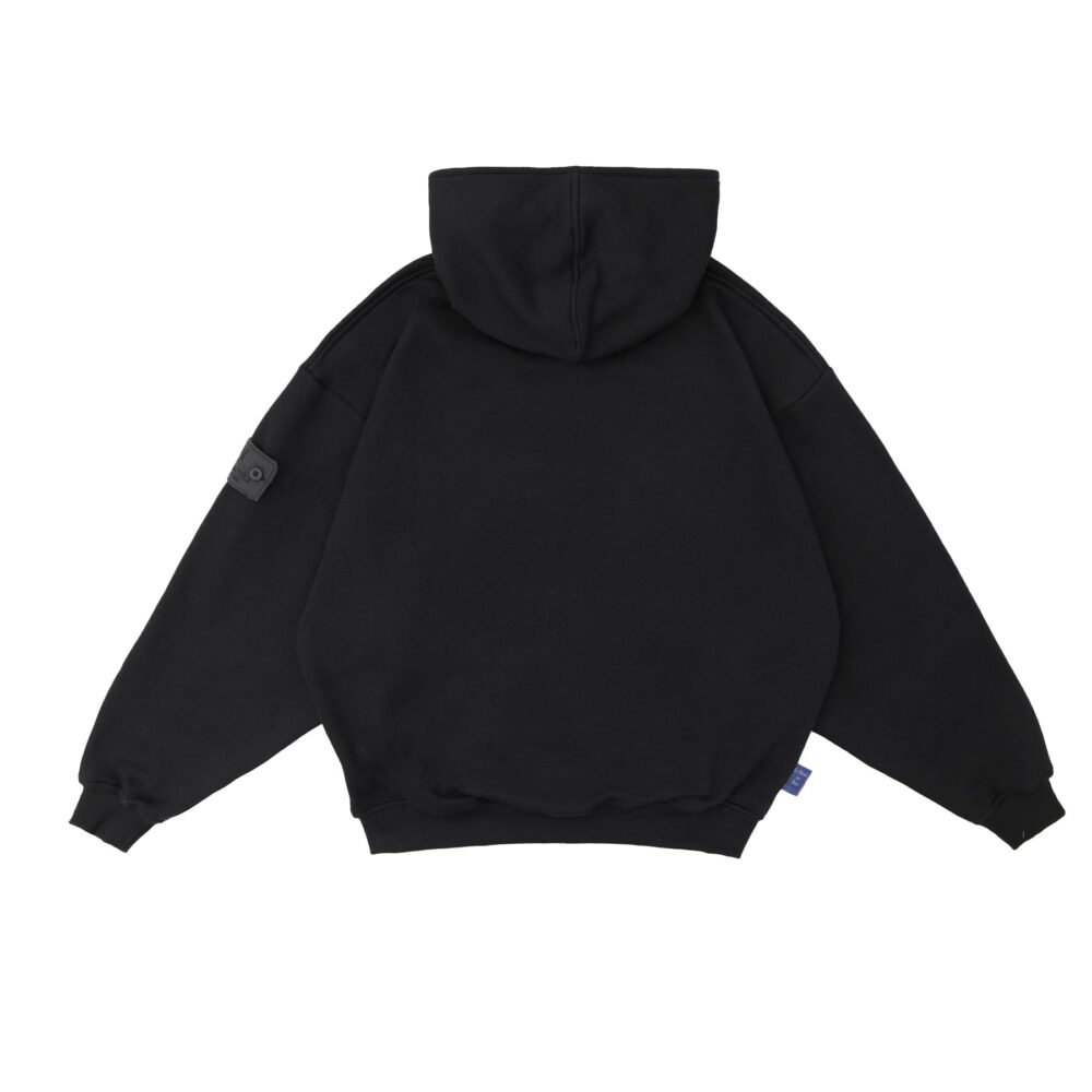 W.Essentiels Label Bleu Affinity Hirondelle Oversize Raw Embroidered Zip Hoodie Zero Black - Image 6