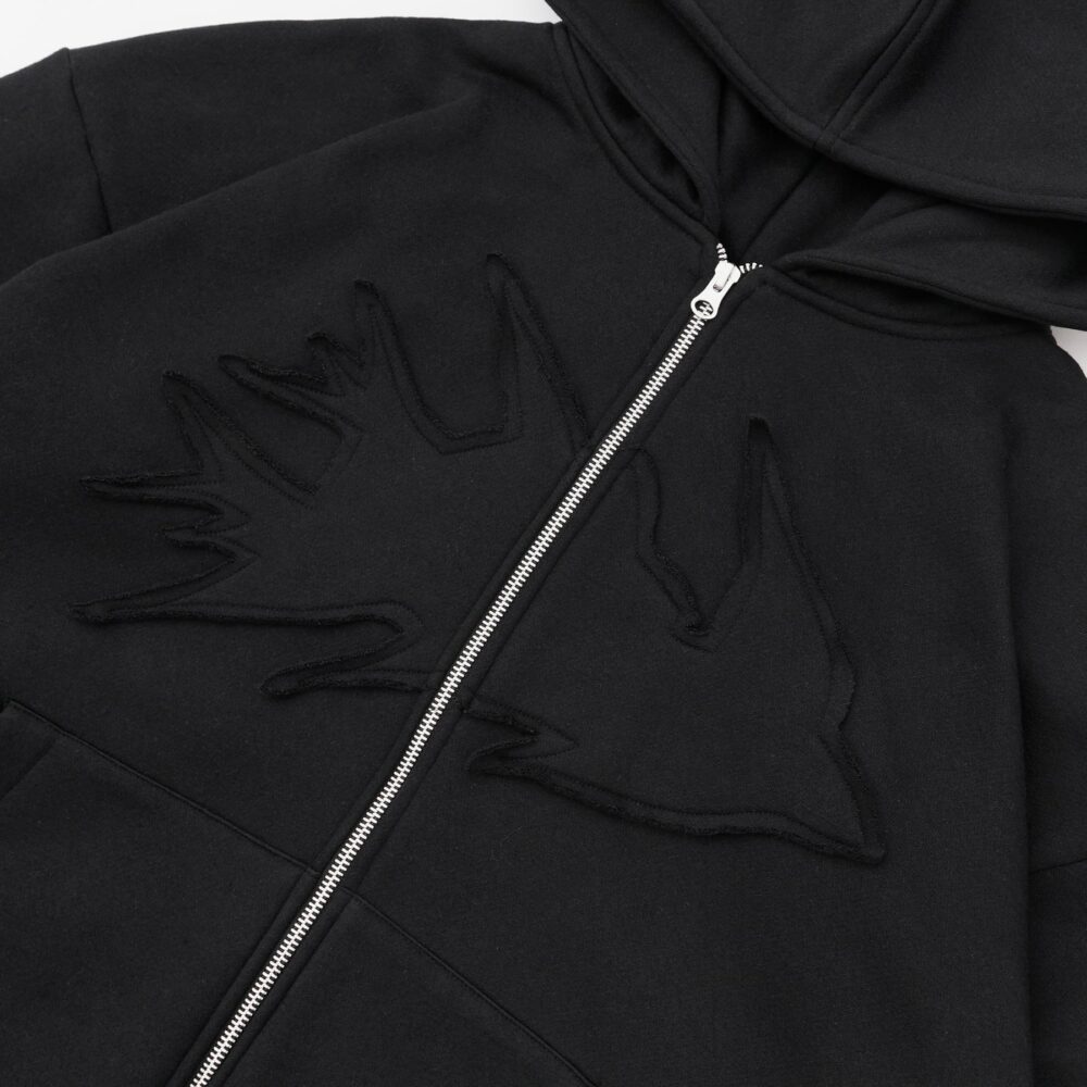 W.Essentiels Label Bleu Affinity Hirondelle Oversize Raw Embroidered Zip Hoodie Zero Black - Image 2
