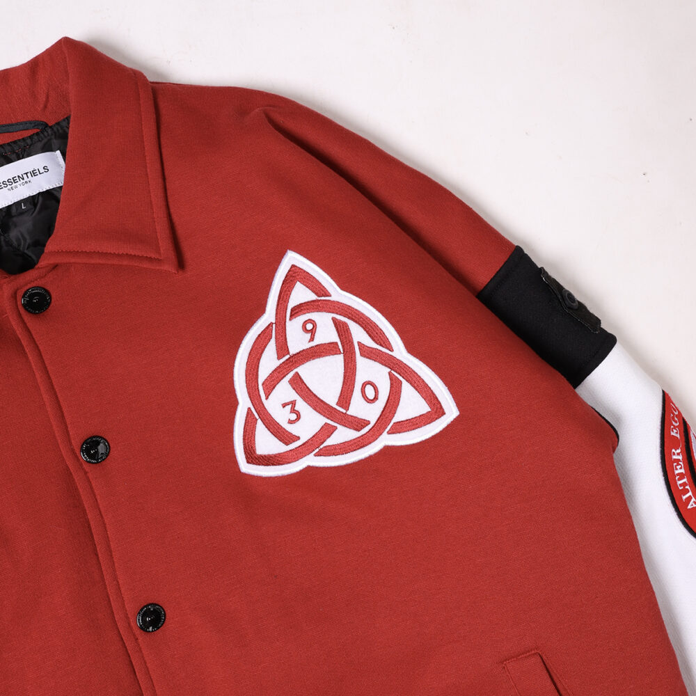 W.Essentiéls x Alter ego Obelisk Collegiate Varsity jacket Foxblood/Sand - Image 2