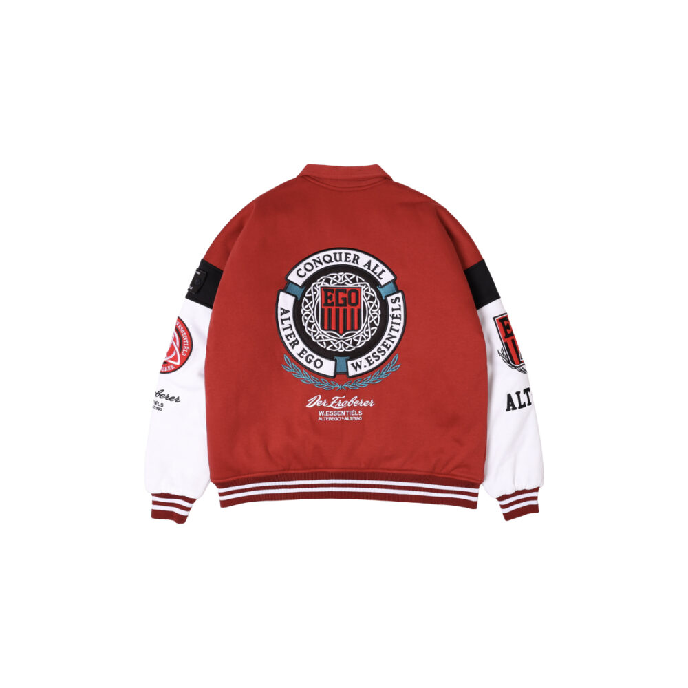 W.Essentiéls x Alter ego Obelisk Collegiate Varsity jacket Foxblood/Sand - Image 6