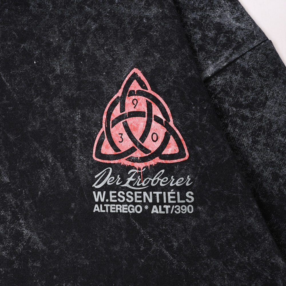 W.Essentiéls x Alter ego Runes Oversize Hoodie Acid Wash Noir Black - Image 2