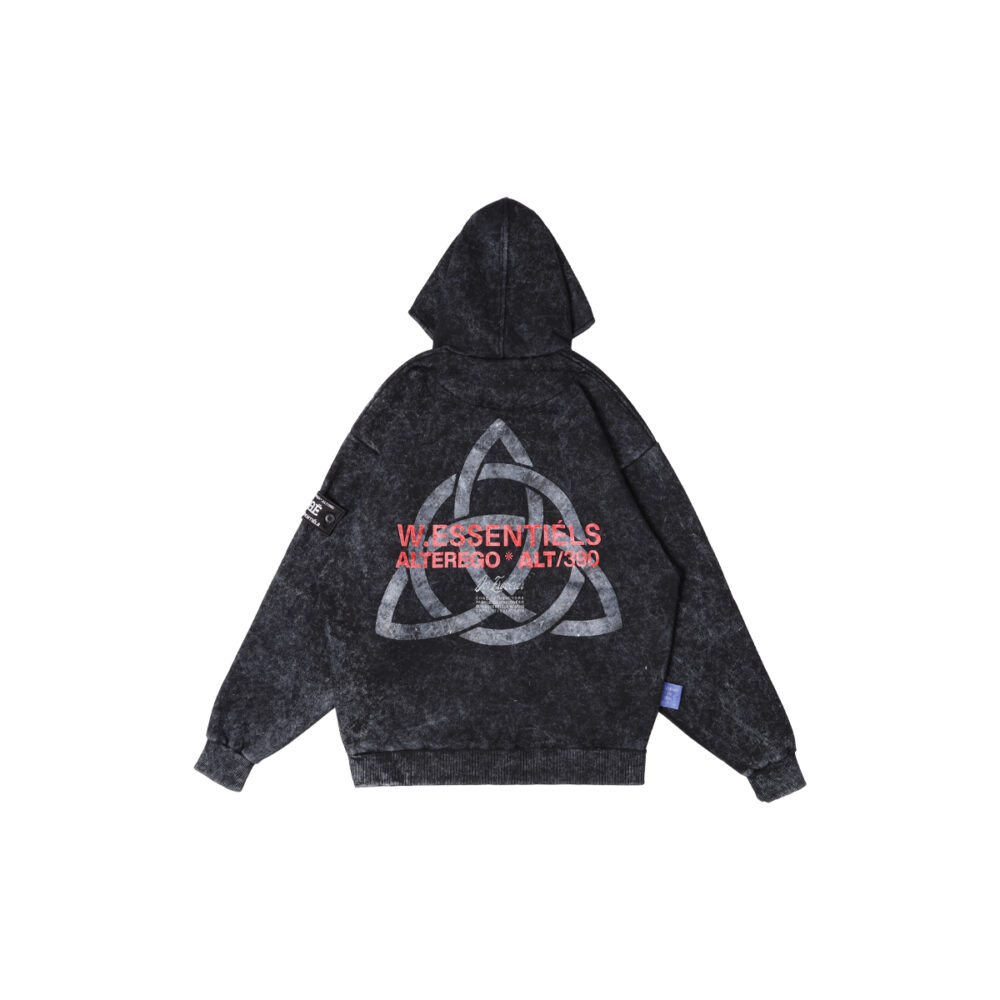 W.Essentiéls x Alter ego Runes Oversize Hoodie Acid Wash Noir Black - Image 4