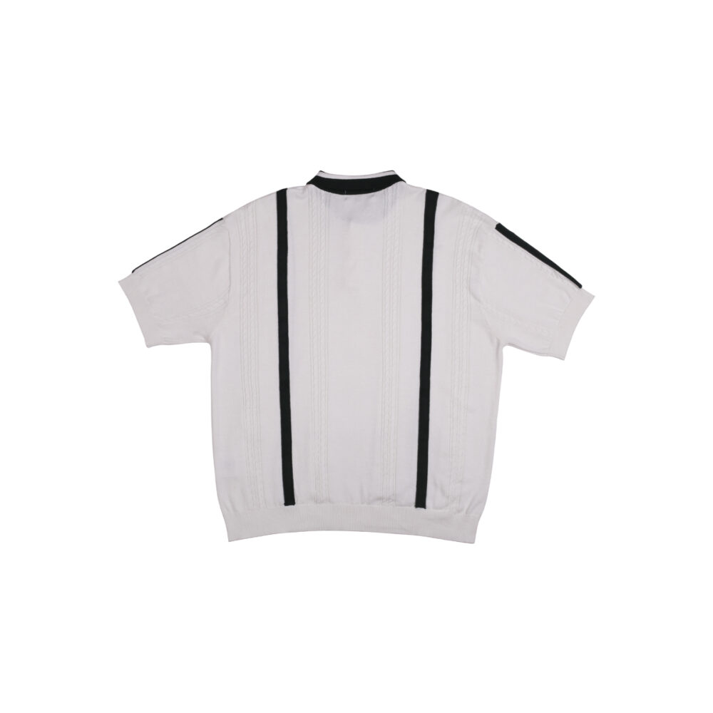 W.Essentiels Kaymer Stack Stripe Knitted Polo Shirt Cream/Green - Image 2